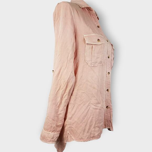 Harper Francesca's Blush Button Down Long Sleeve Viscose Roll Tab Sleeve Small - Picture 2 of 9